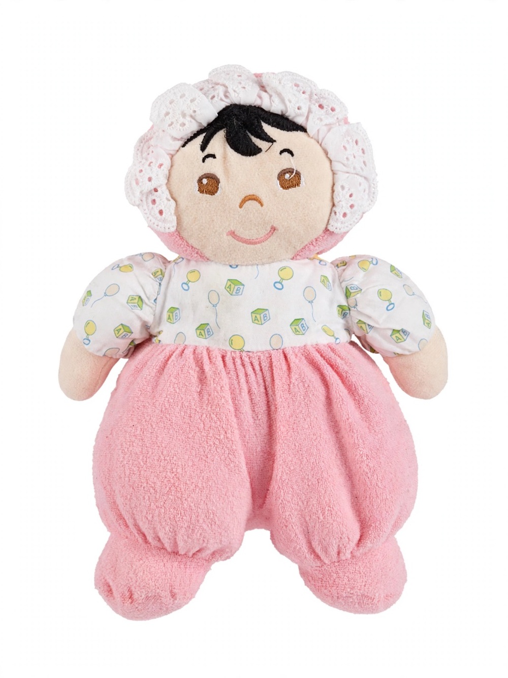 Lakeshore Terry Cloth Plush Doll Pink White Washable Stuffed Toy MPN 65348  10”